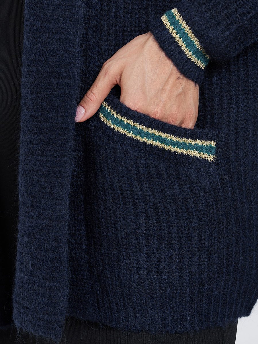 Dark Blue Longline Knit Cardigan