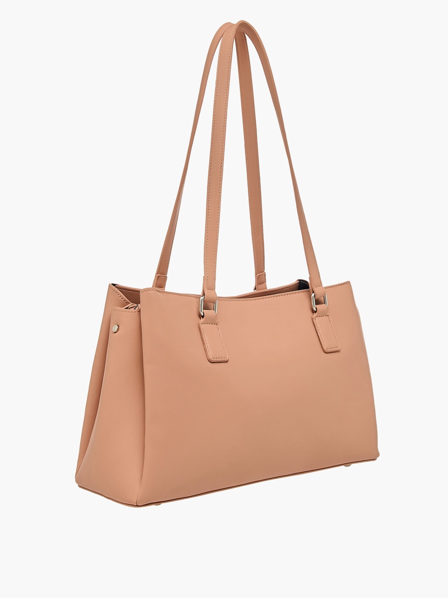 Solid Shoulder Bag with Double Handle and Zip Closure