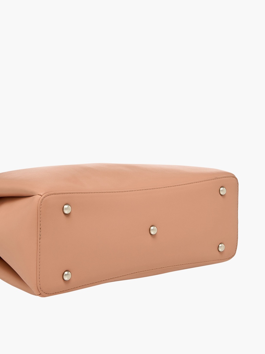 Solid Shoulder Bag with Double Handle and Zip Closure
