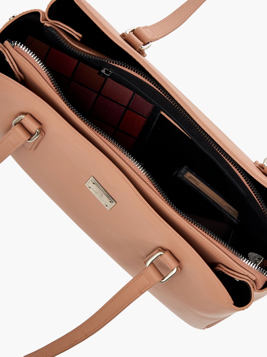Solid Shoulder Bag with Double Handle and Zip Closure