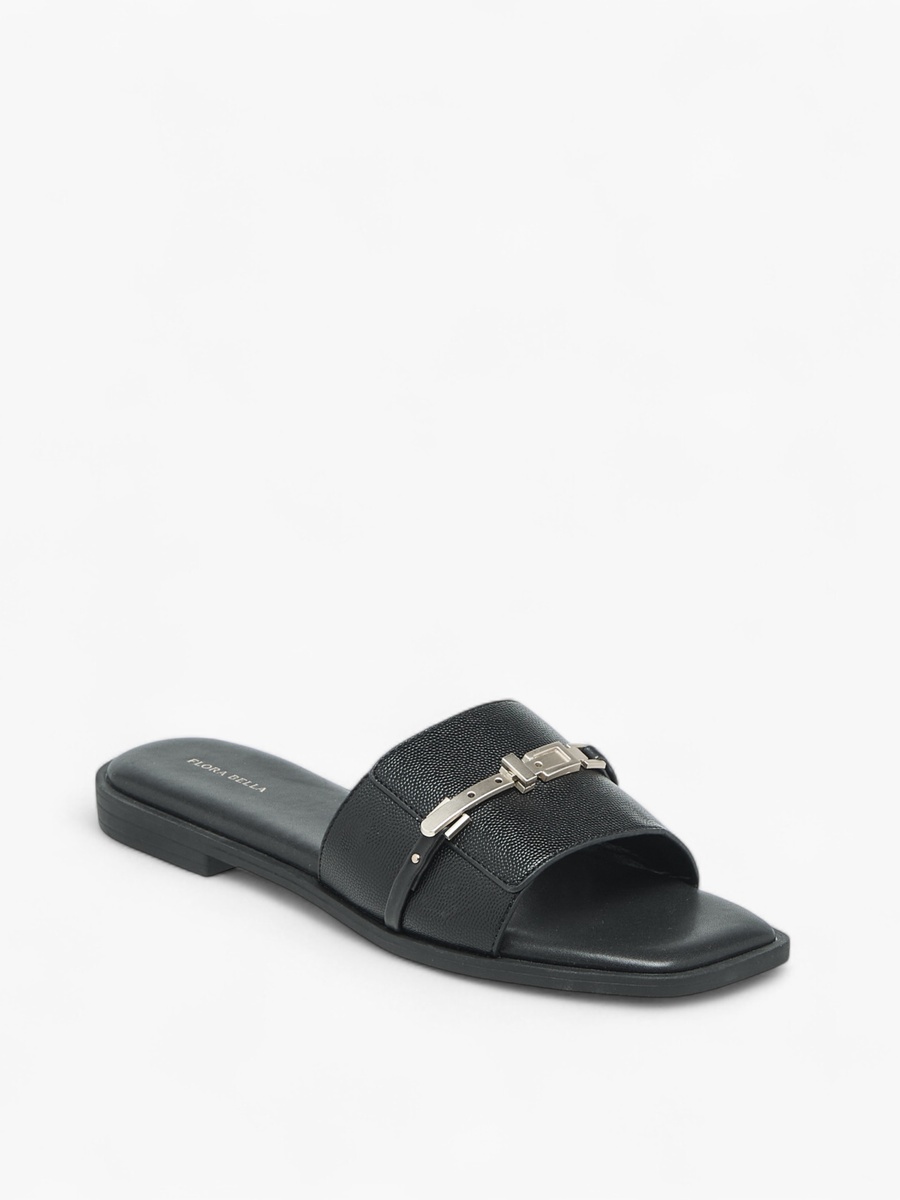 Metal Accent Slip-On Flat Sandals
