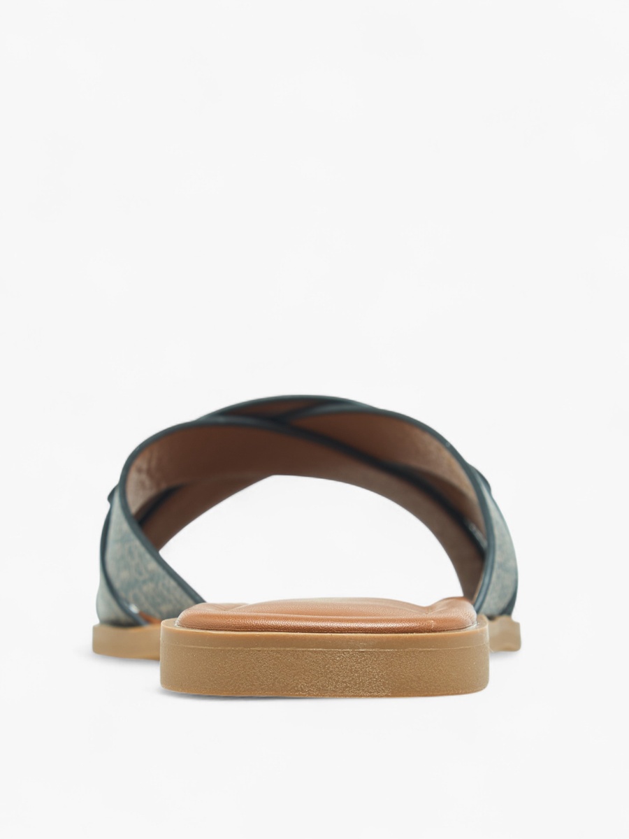 Monogram Print Slip-On Flat Sandals with Metal Accent