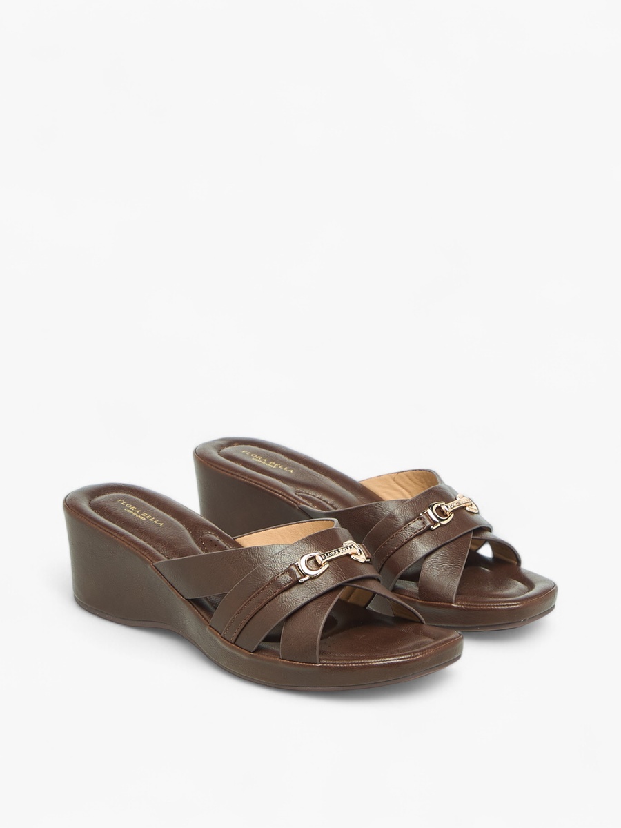 Metal Accent Slip-On Sandals with Wedge Heels