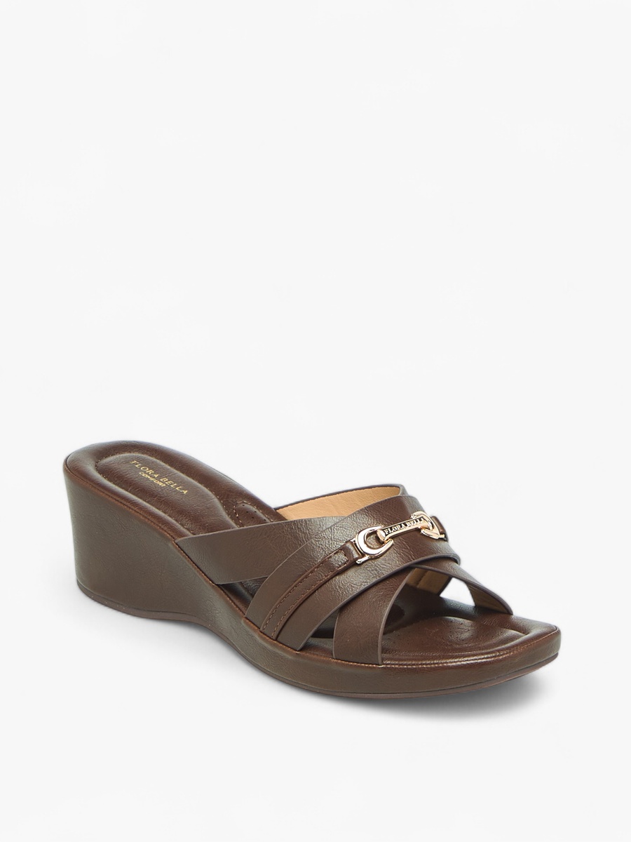 Metal Accent Slip-On Sandals with Wedge Heels