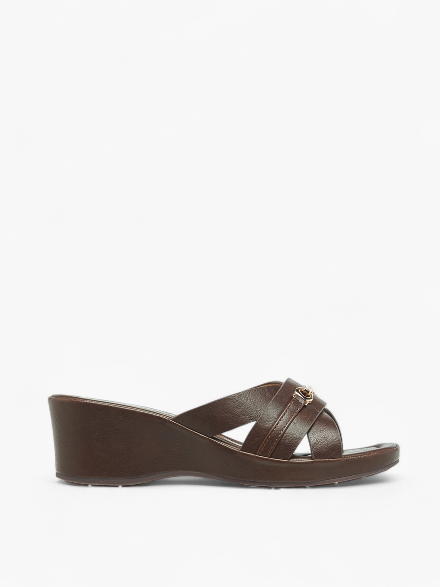 Metal Accent Slip-On Sandals with Wedge Heels