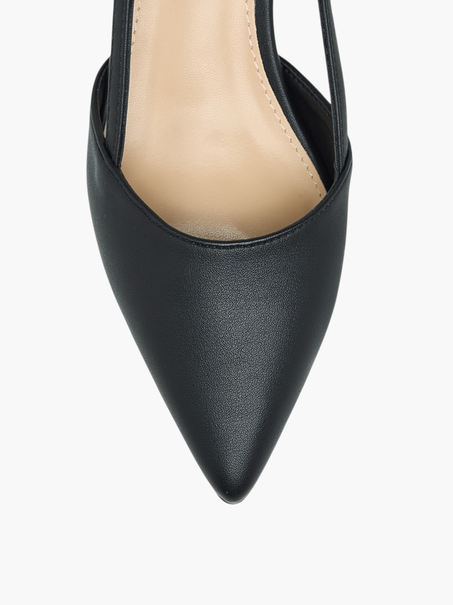 Solid Pointed Toe Shoes with Kitten Heels and Buckle Closure