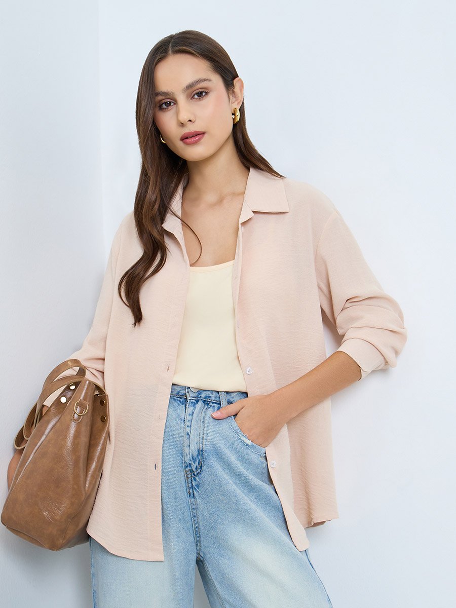 Beige Long Sleeve Button-Up Shirt