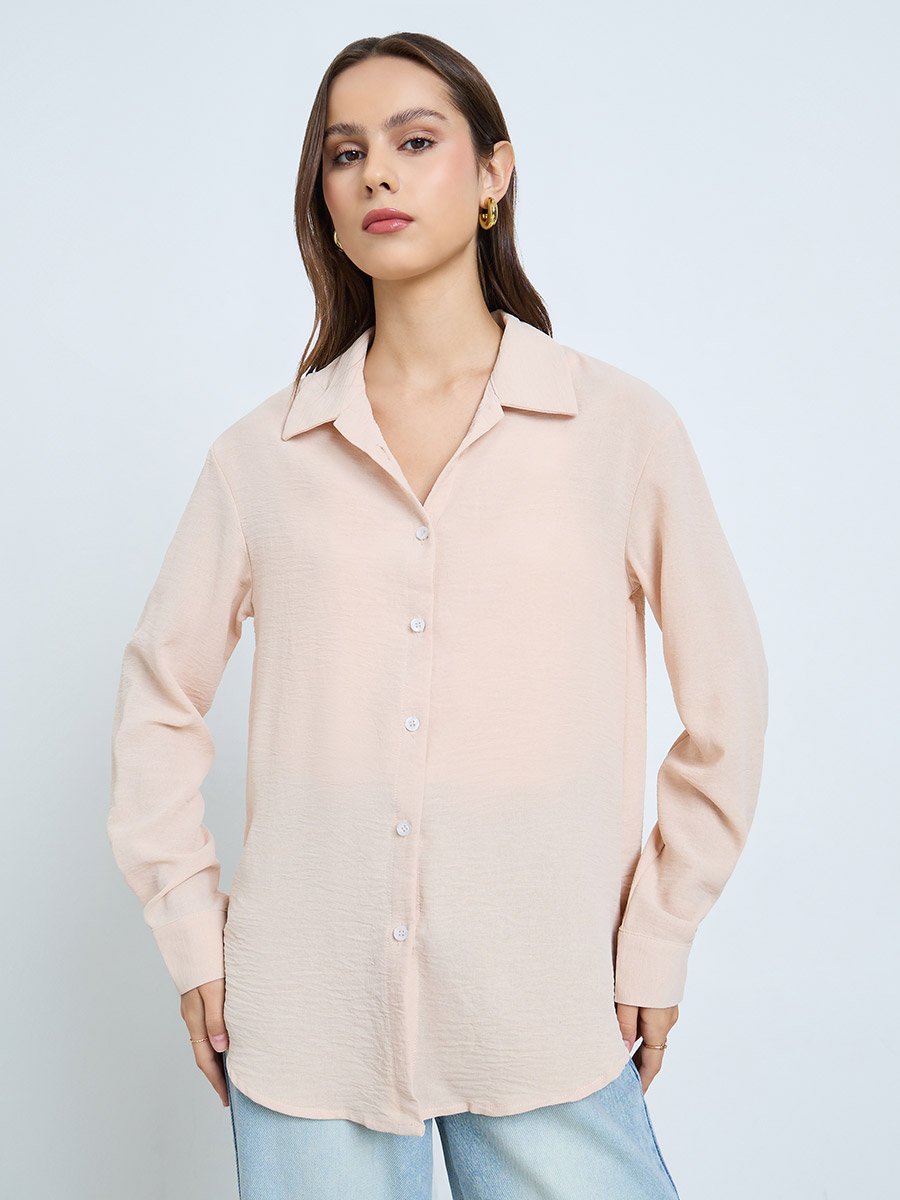 Beige Long Sleeve Button-Up Shirt