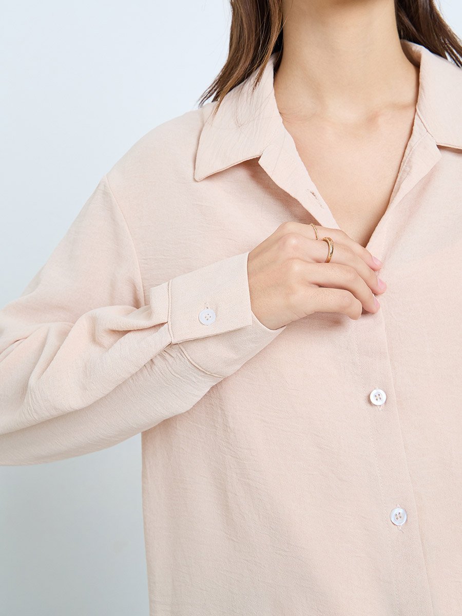 Beige Long Sleeve Button-Up Shirt