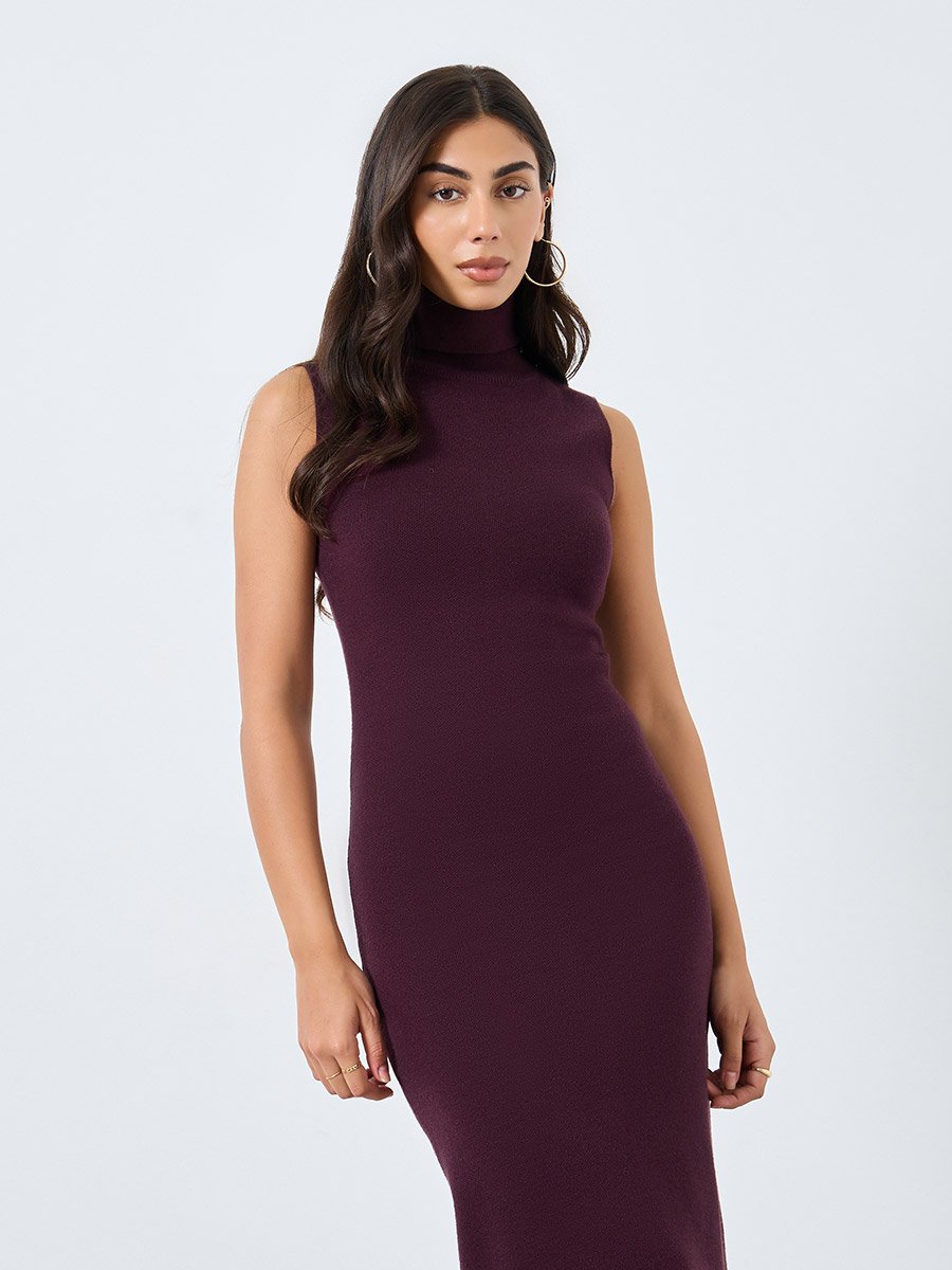 Purple Sleeveless Flat Knit Midi Dress