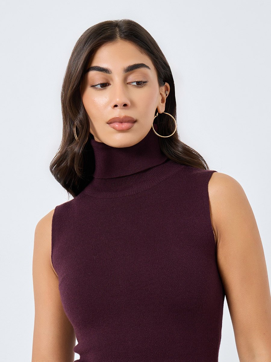 Purple Sleeveless Flat Knit Midi Dress
