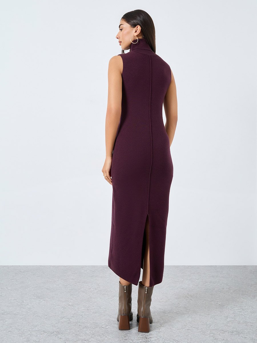 Purple Sleeveless Flat Knit Midi Dress