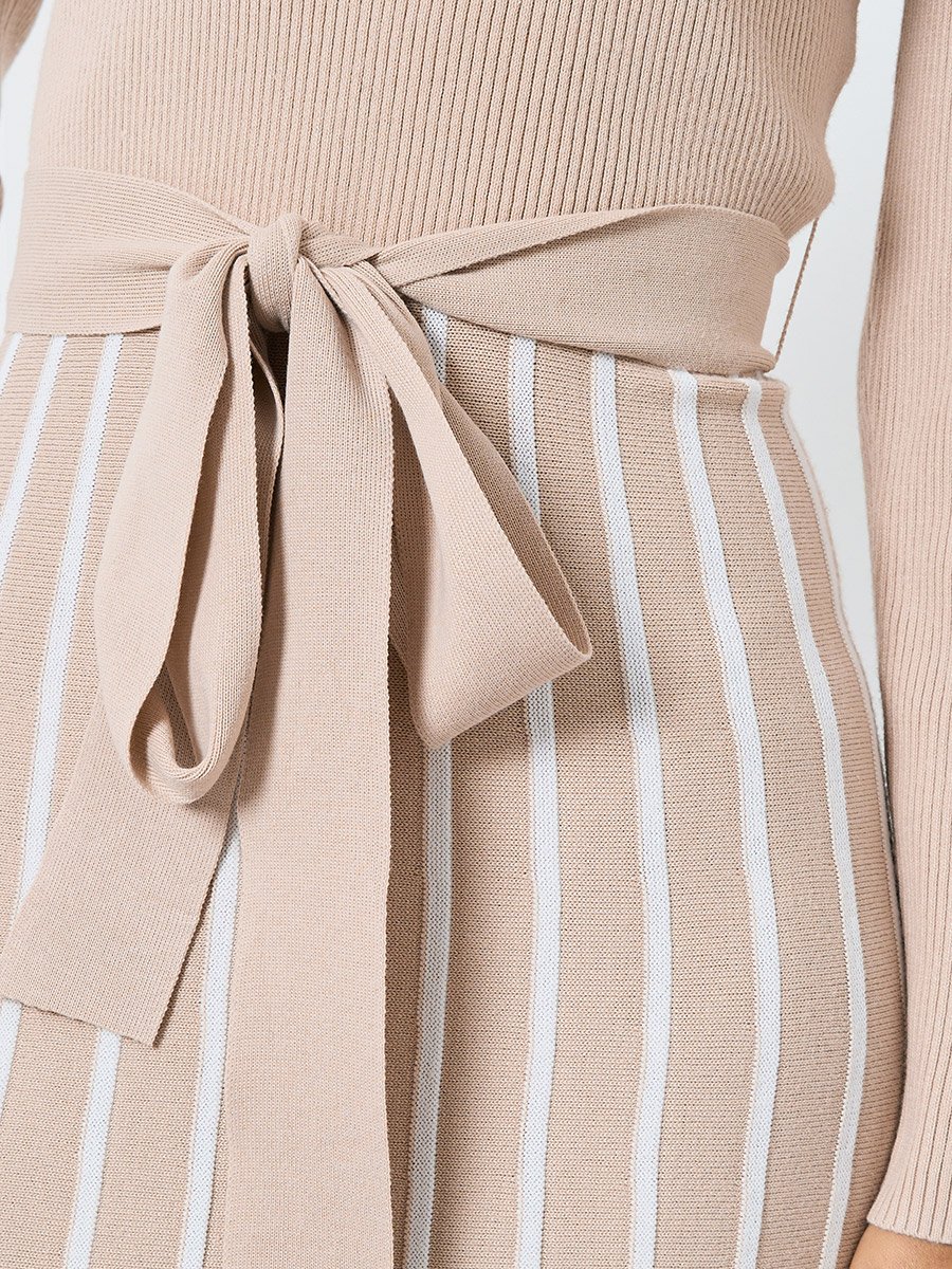 Striped Long Sleeves Sweater A-Line Maxi Dress