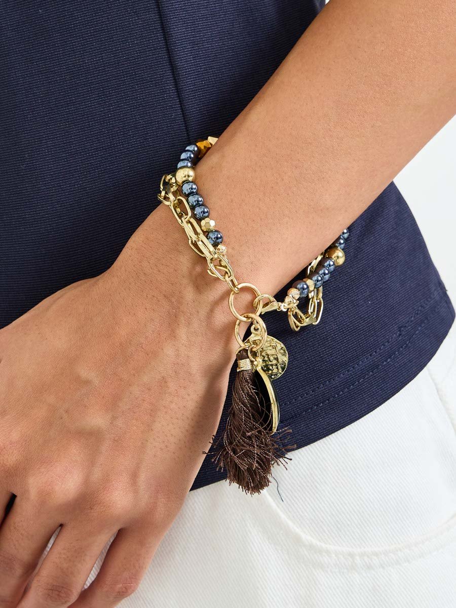 Layered Charm Bracelet with Tassel