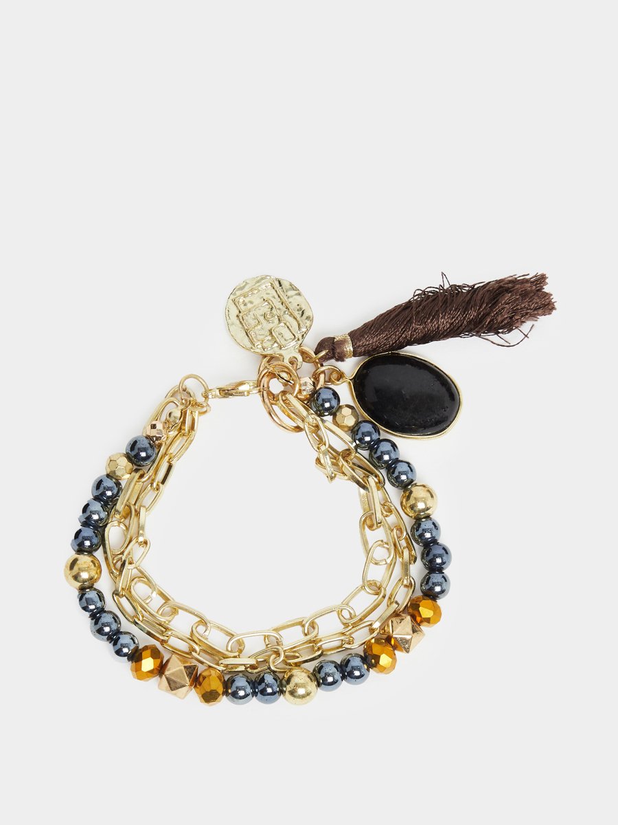 Layered Charm Bracelet with Tassel