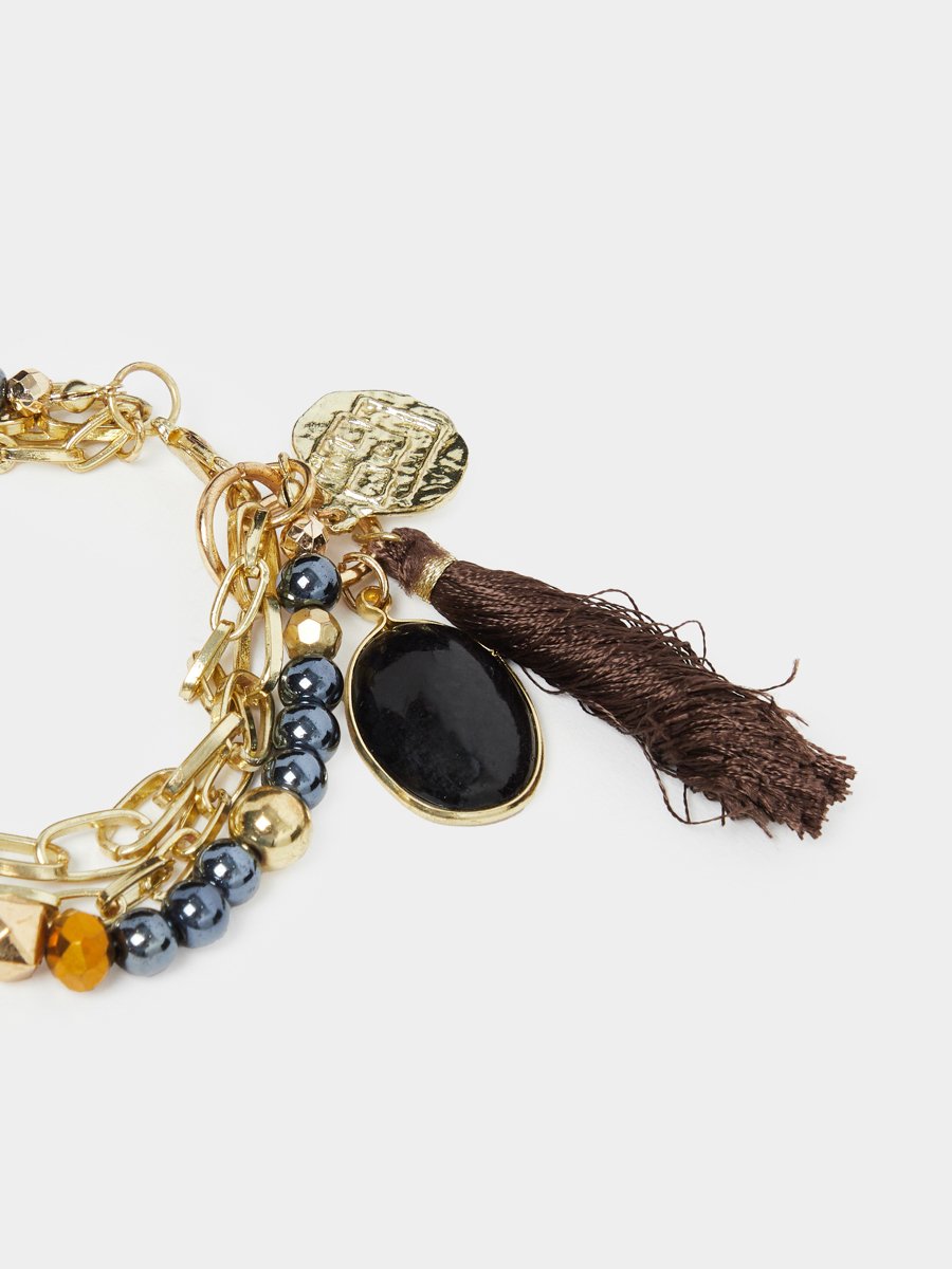 Layered Charm Bracelet with Tassel