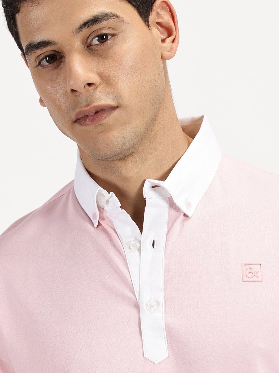 Men Pink Cotton Short Sleeves Polo