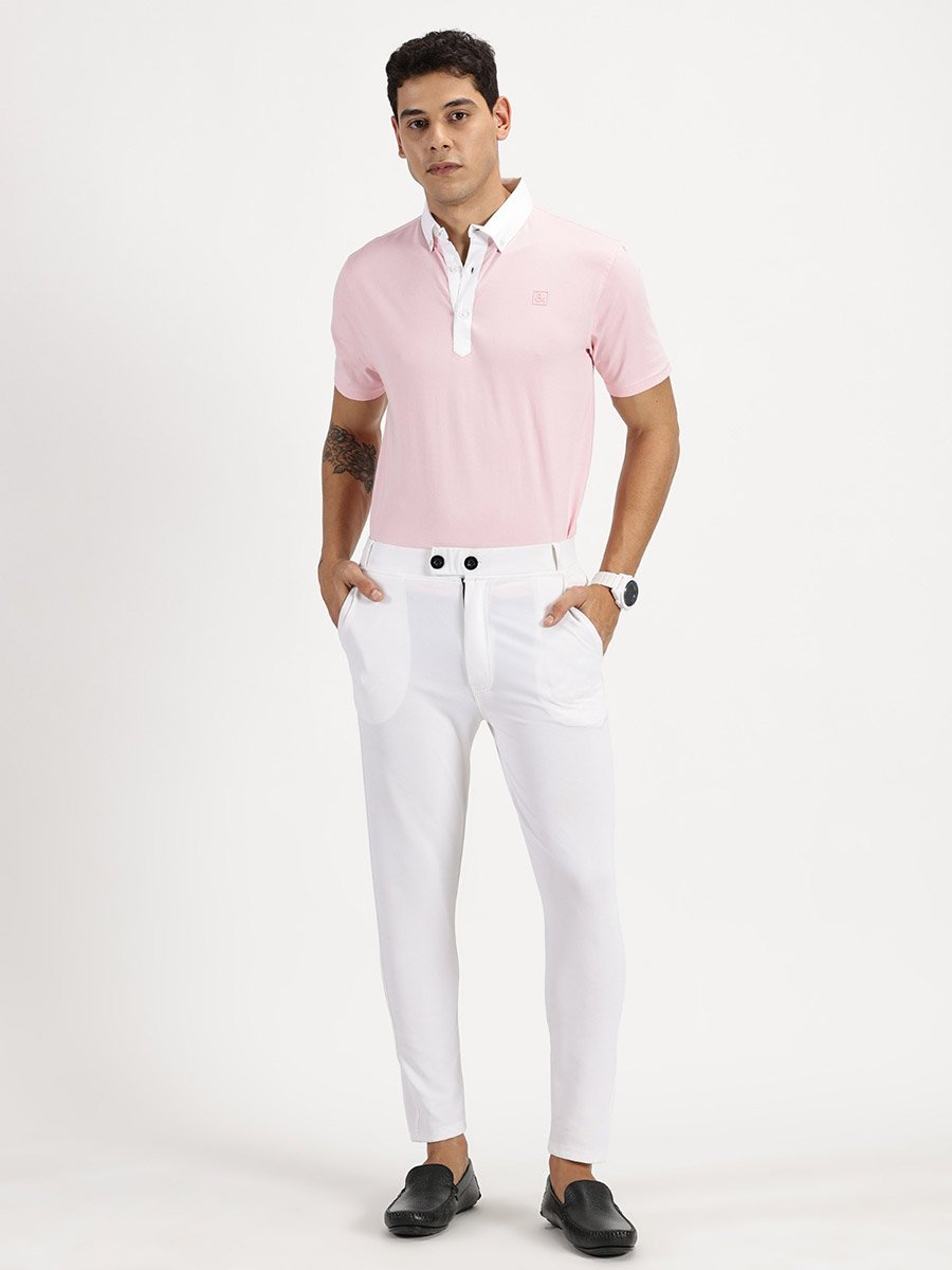Men Pink Cotton Short Sleeves Polo