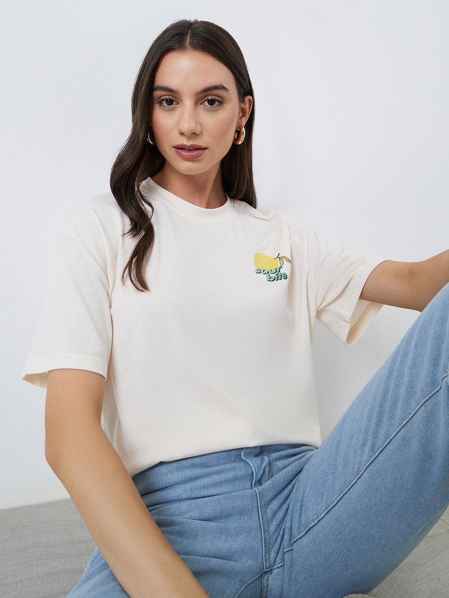 Cream Graphic Print Oversized T-Shirt