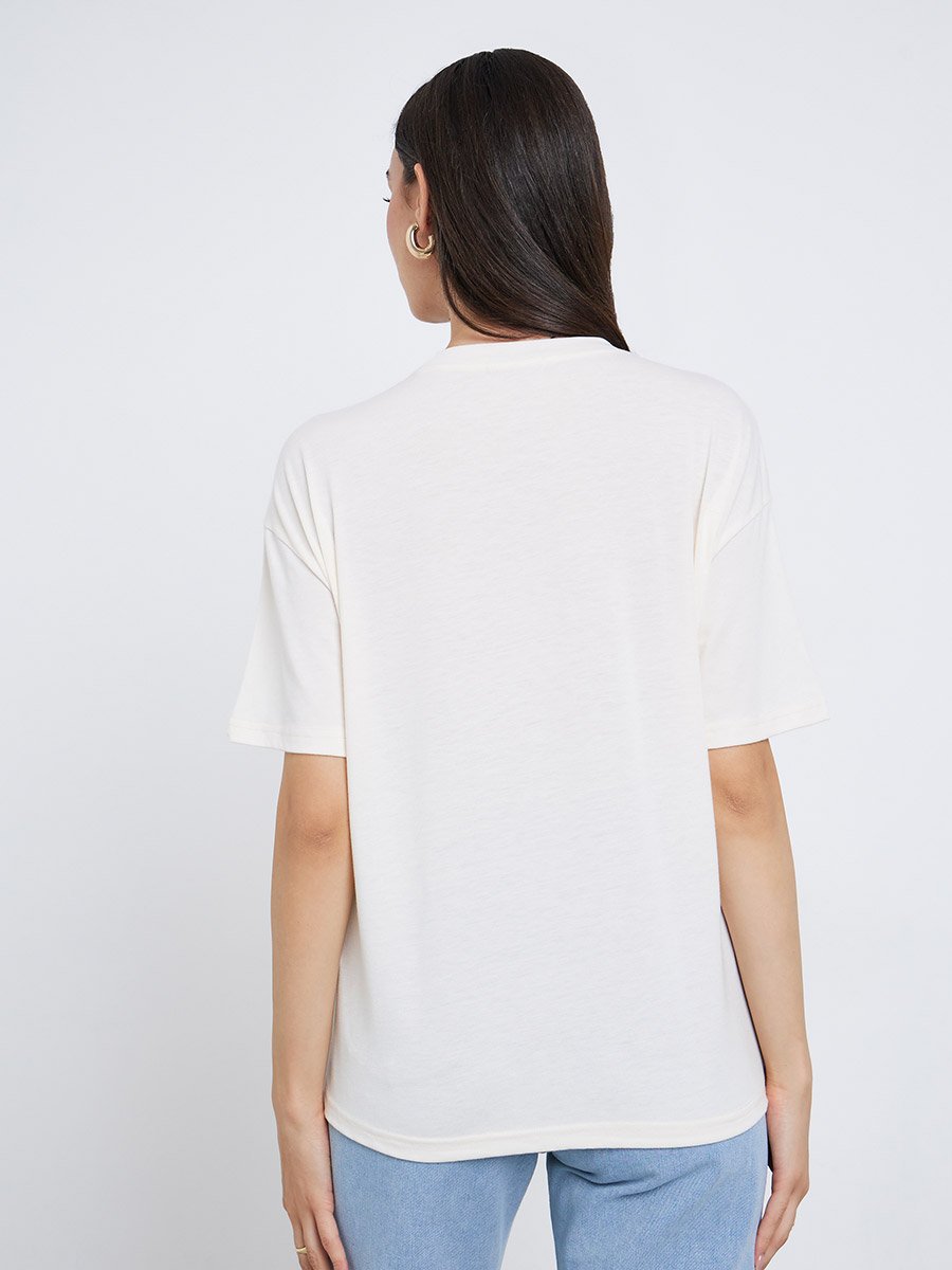 Cream Graphic Print Oversized T-Shirt