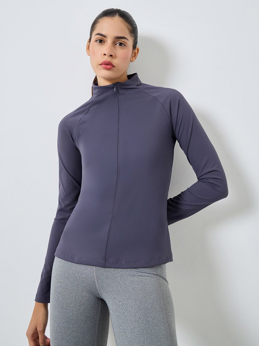 Hidden Clean Zip Half Zip Up Hidden Zipper Long Sleeves Top For Women at UAE | Styli