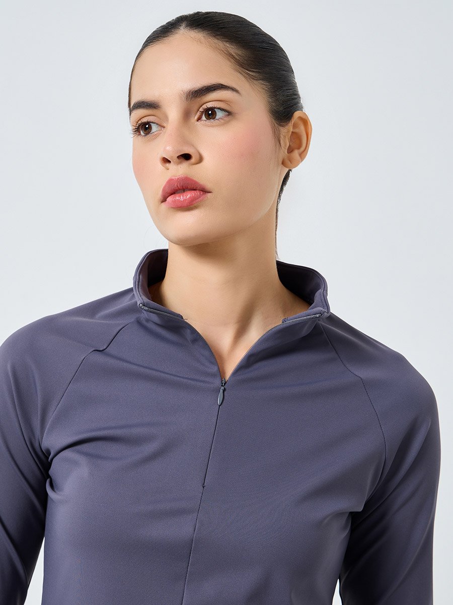 Hidden Clean Zip Half Zip Up Hidden Zipper Long Sleeves Top For Women at UAE | Styli