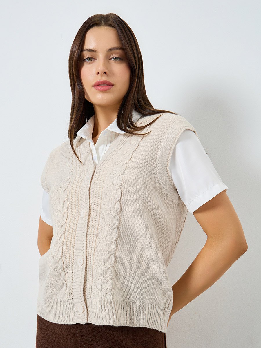 Beige Cable Knit Vest Top