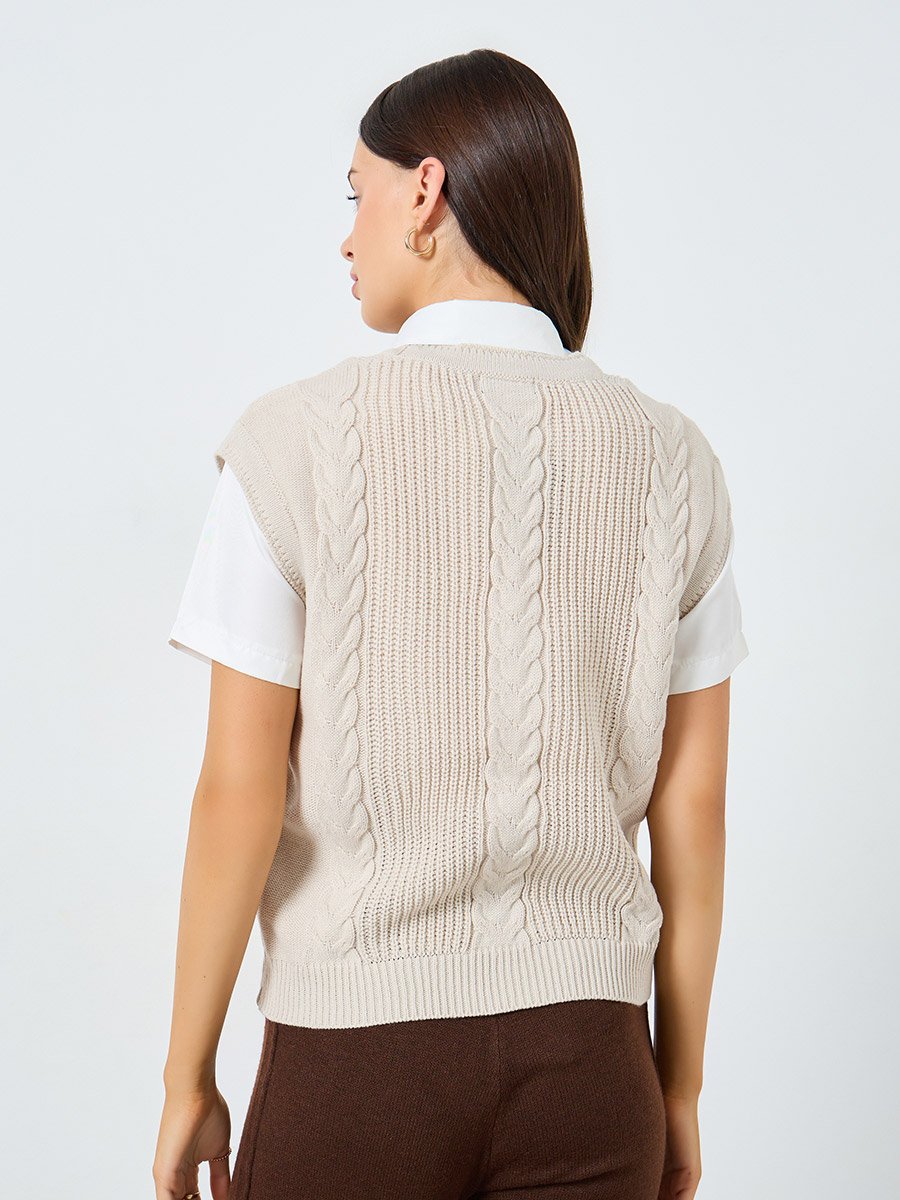 Beige Cable Knit Vest Top