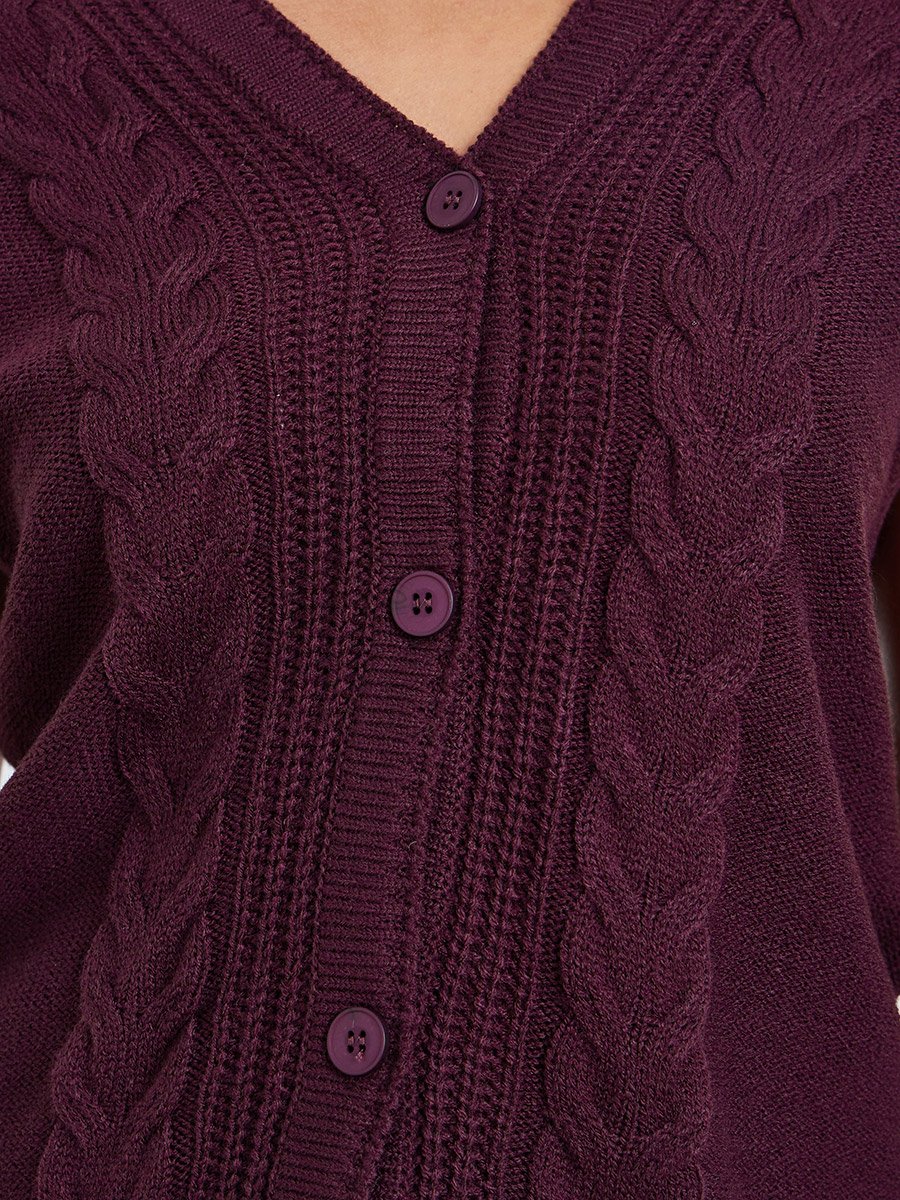 Women Burgundy Cable Knit Vest
