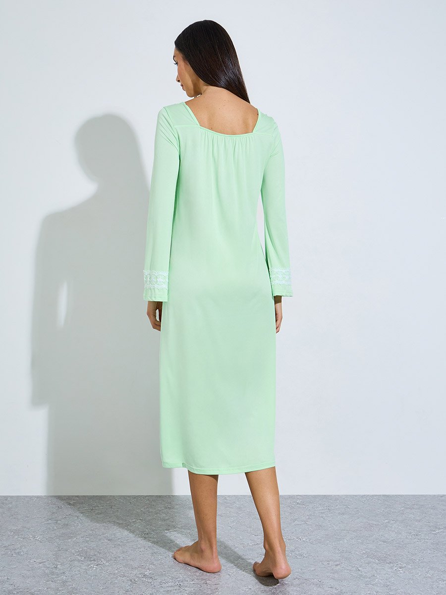 Green Lace Detail Long Sleeve Nightdress
