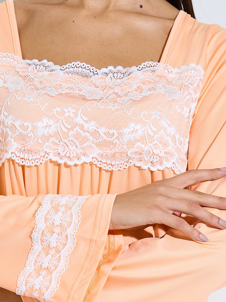Orange Lace Detail Long Sleeve Nightdress