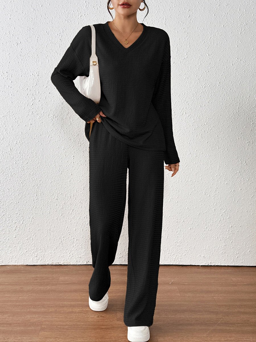 Women Black Textured T-Shirt and Pants Co-Ords
