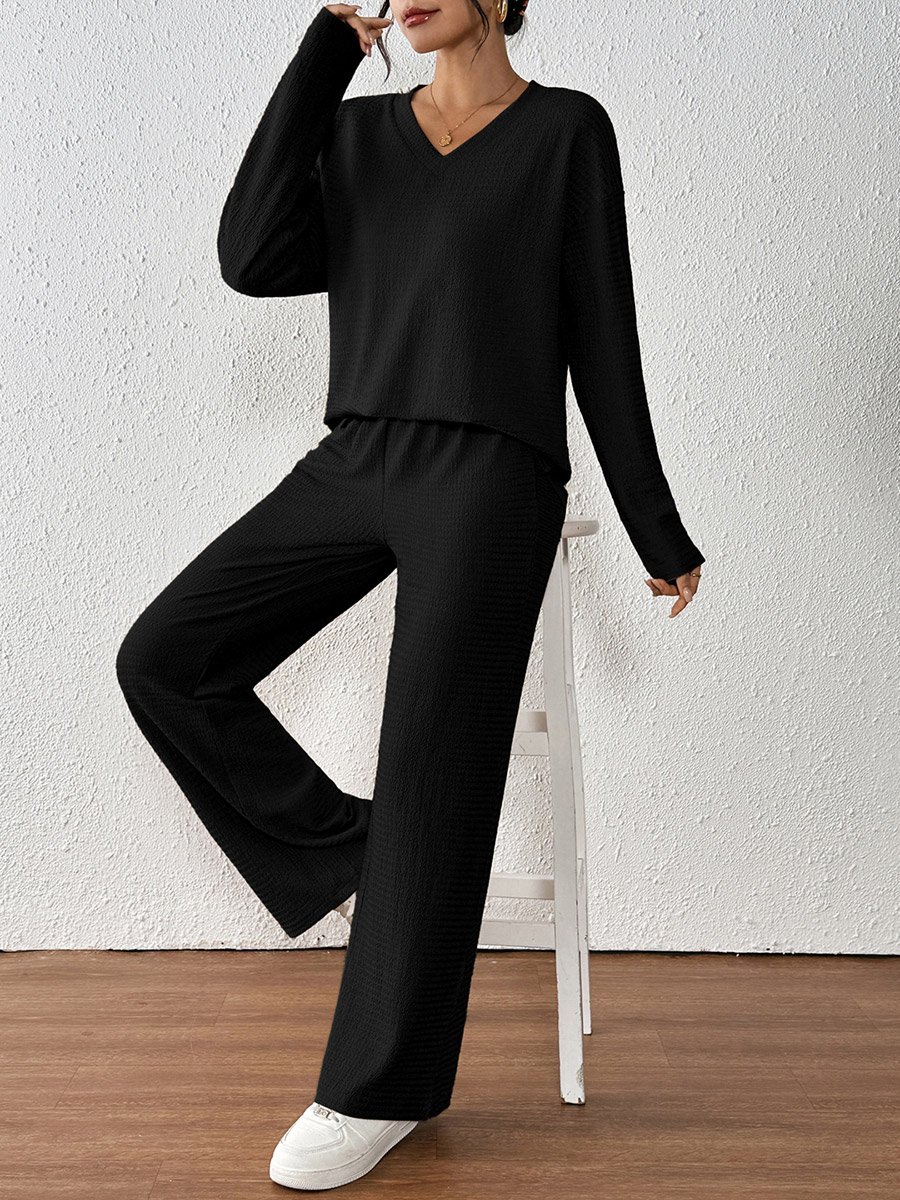 Women Black Textured T-Shirt and Pants Co-Ords