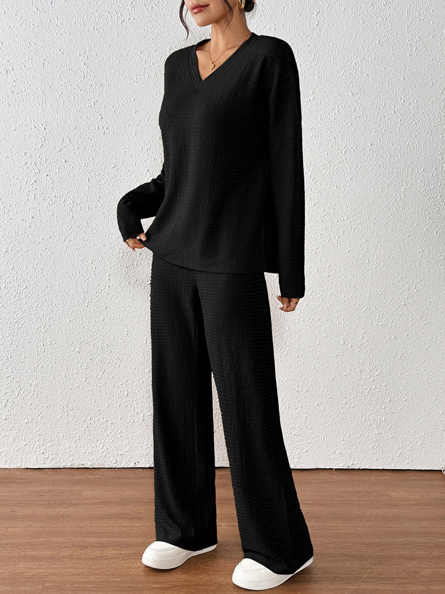 Women Black Textured T-Shirt and Pants Co-Ords