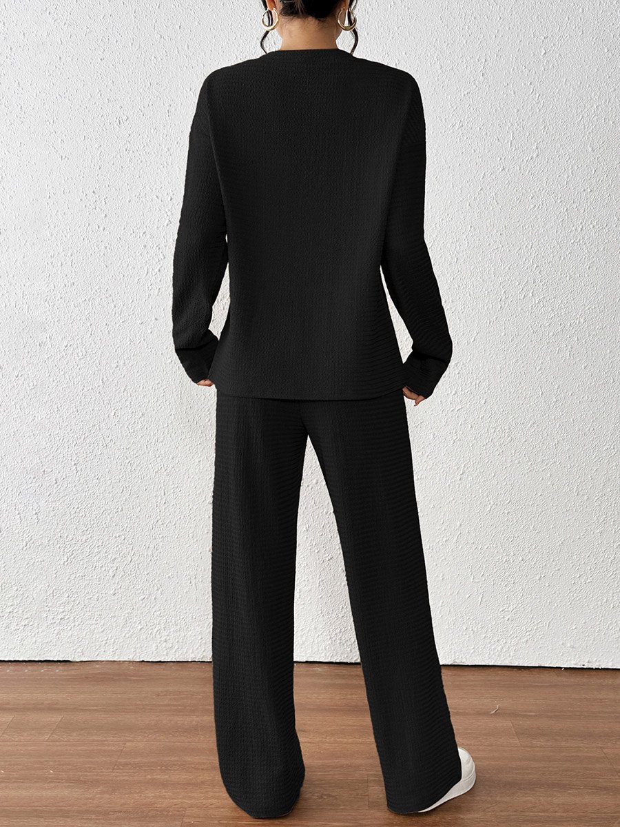 Women Black Textured T-Shirt and Pants Co-Ords