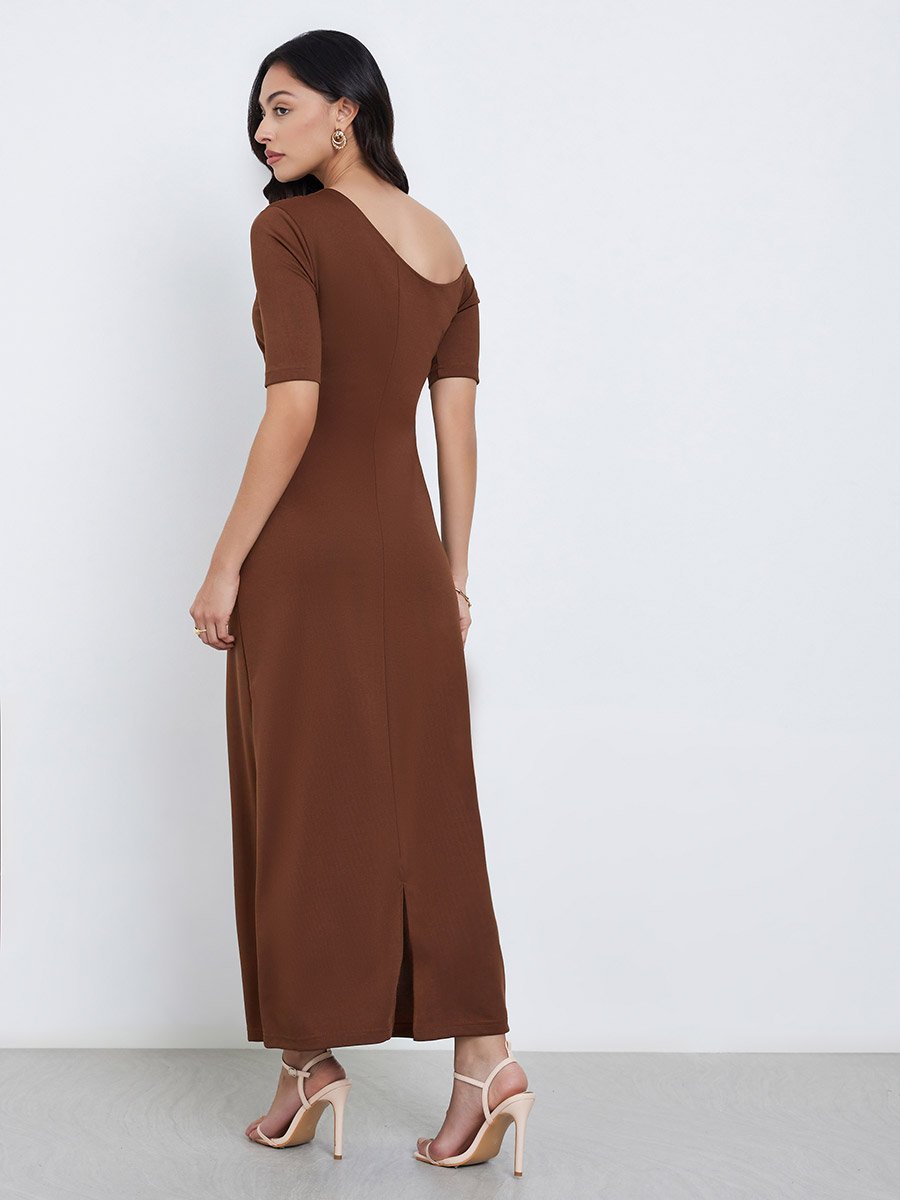 Rust Brown Bodycon Maxi Dress For Women at UAE | Styli