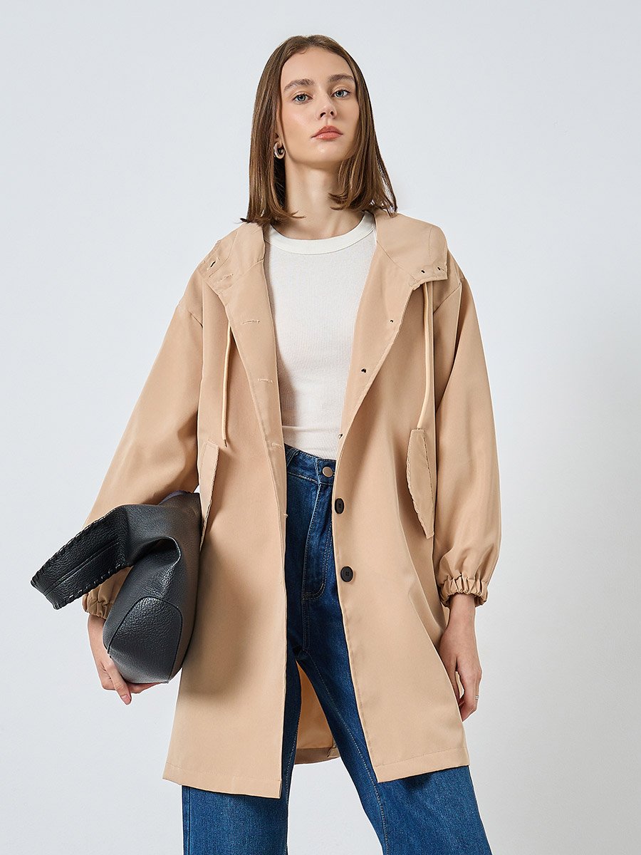 Beige Oversized Longline Utility Jacket