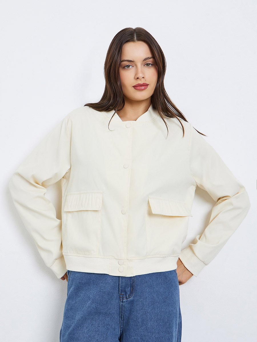 Regular Fit Regular Length Plain Bomber Jacket