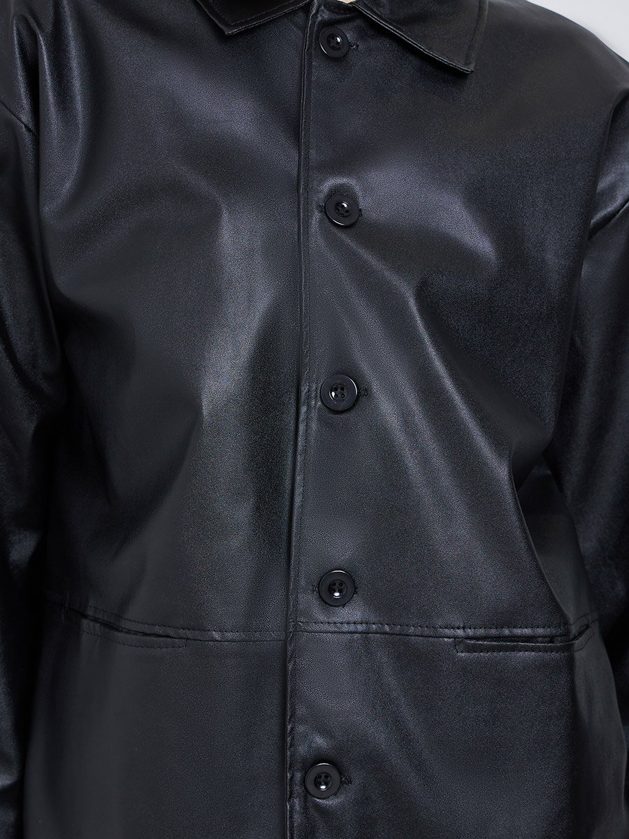 Black Oversized Longline PU Shacket