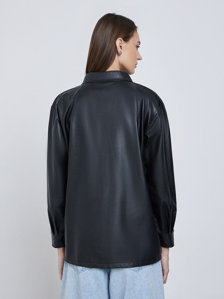Black Oversized Longline PU Shacket
