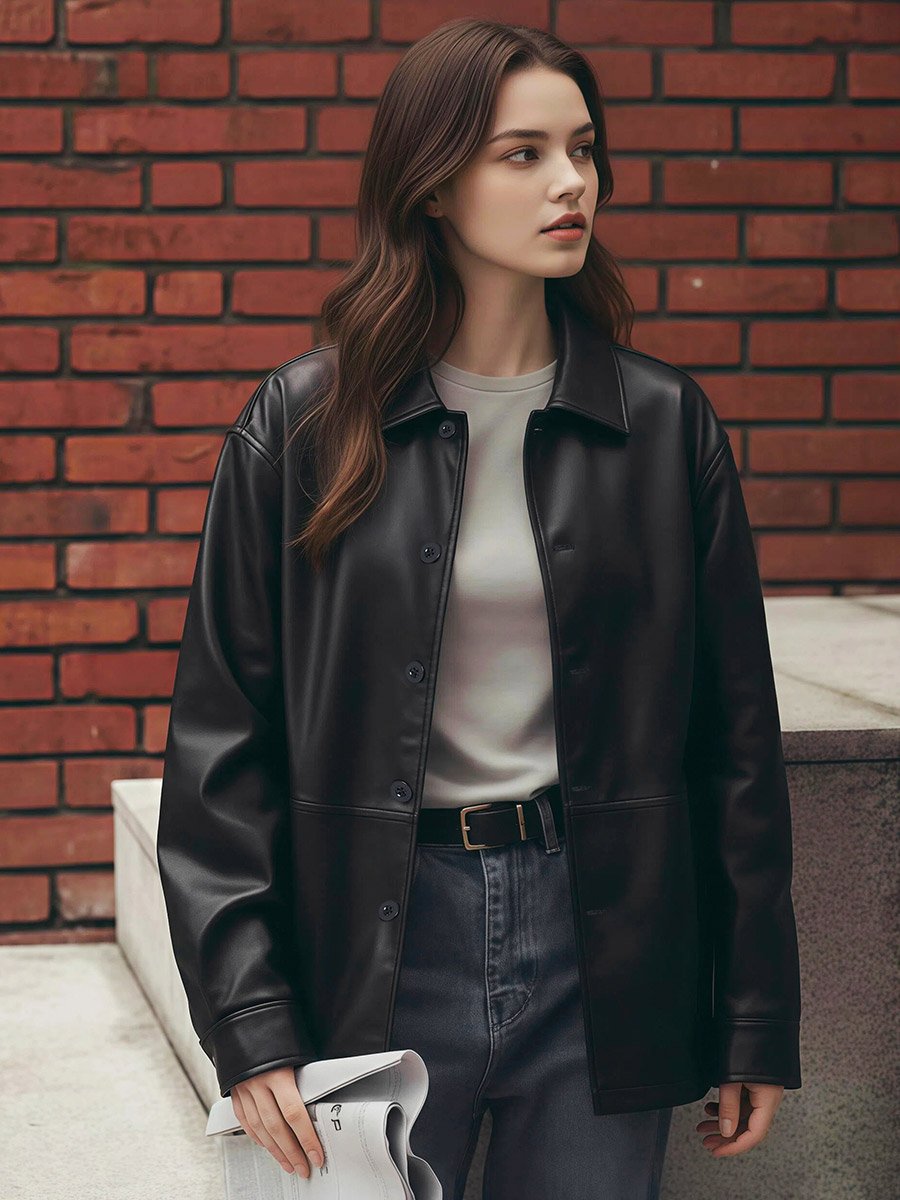 Black Oversized Longline PU Shacket