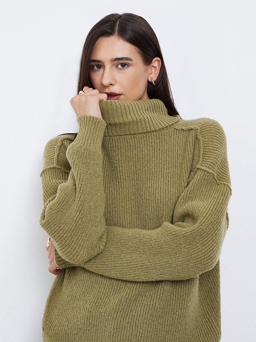 Green Oversized Turtleneck Sweater