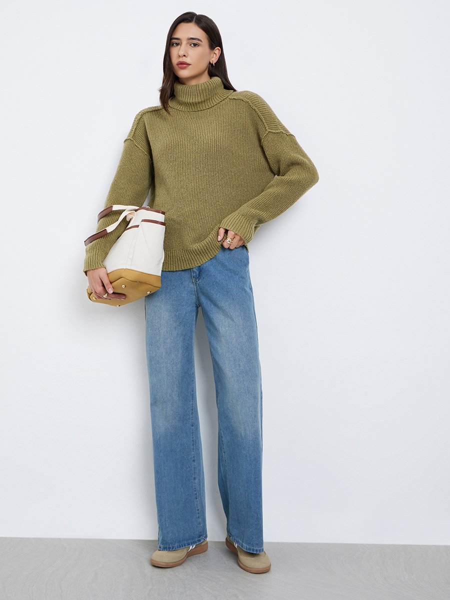 Green Oversized Turtleneck Sweater
