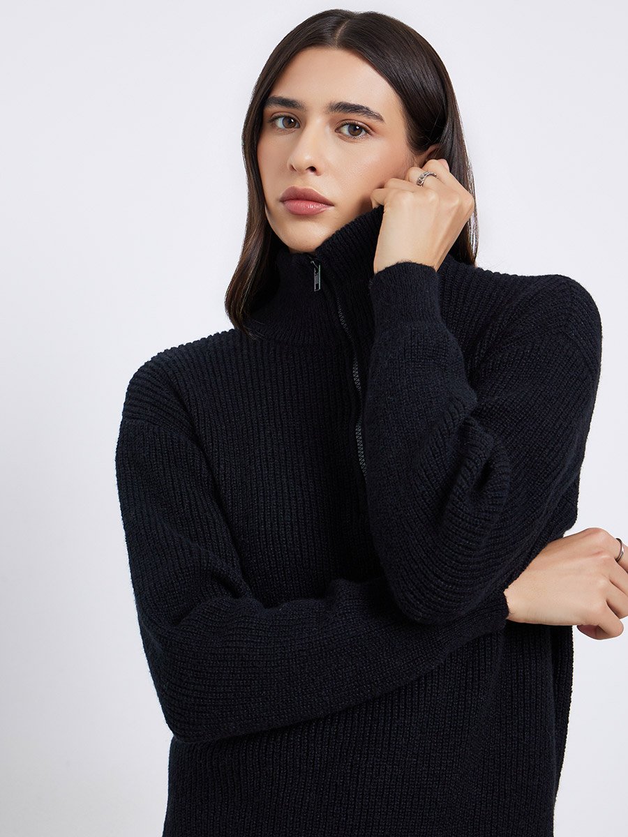 Regular Fit Longline Quarter Zip Sweater