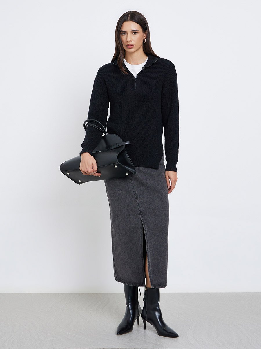Regular Fit Longline Quarter Zip Sweater