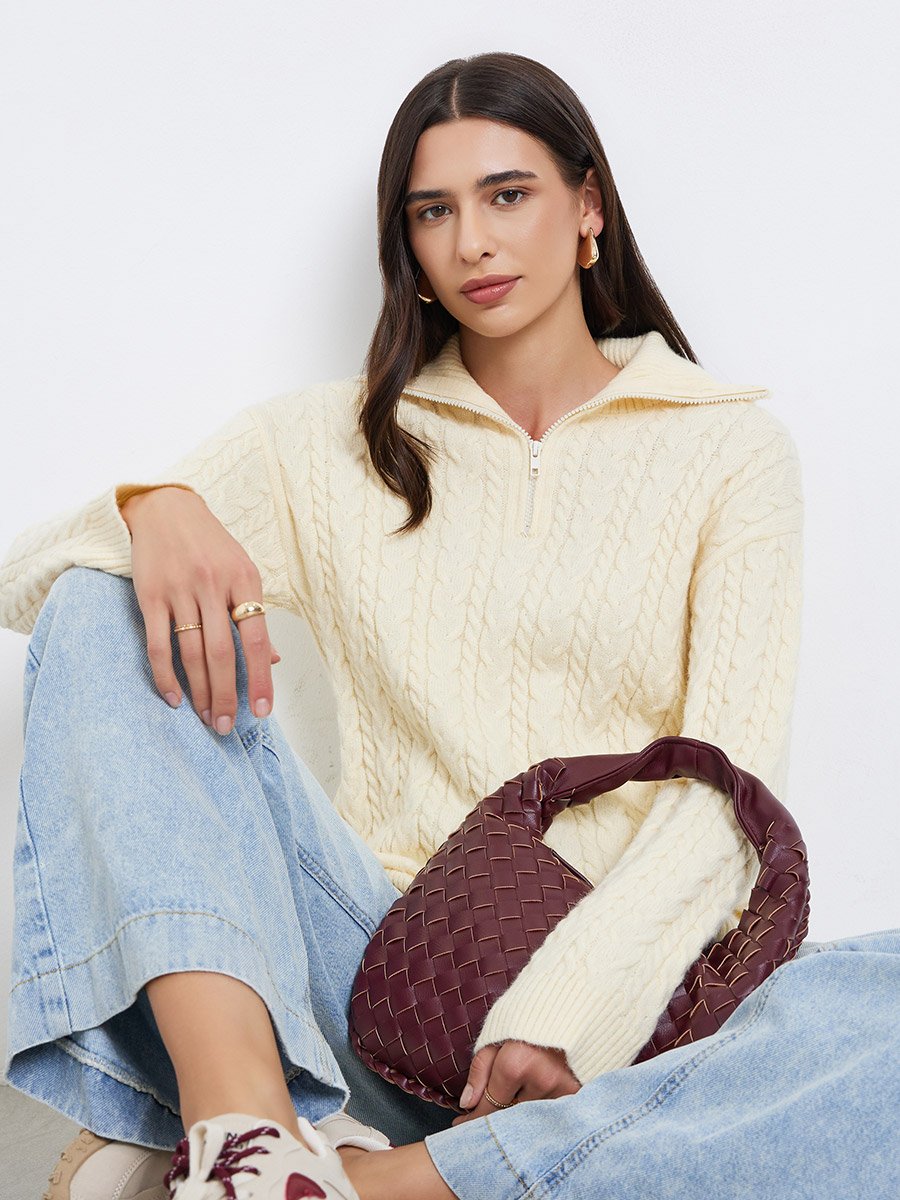 Cream Regular Fit Cable Knit Sweater