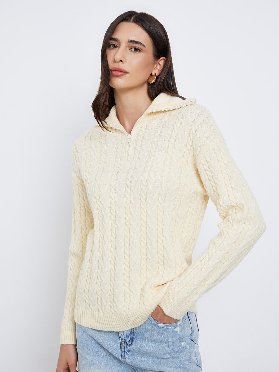 Cream Regular Fit Cable Knit Sweater