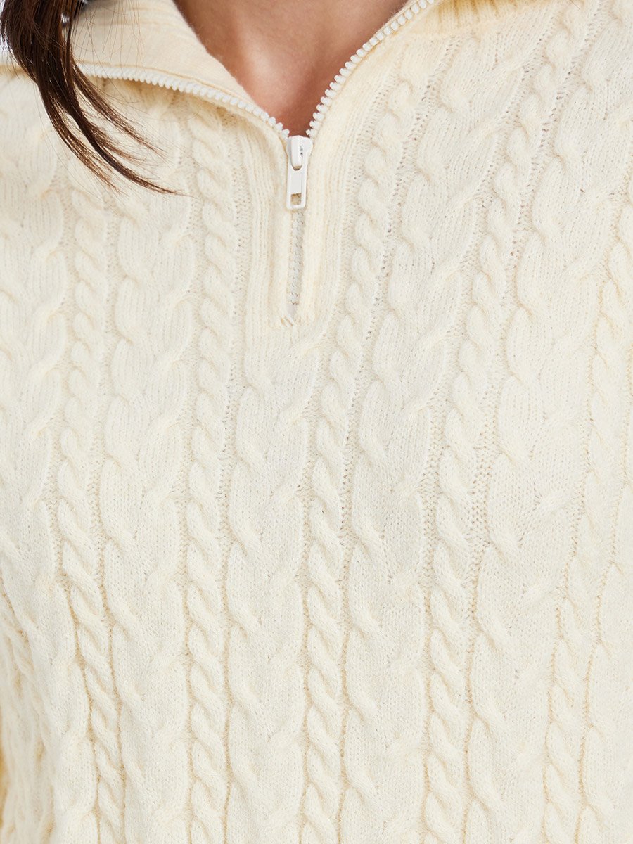 Cream Regular Fit Cable Knit Sweater