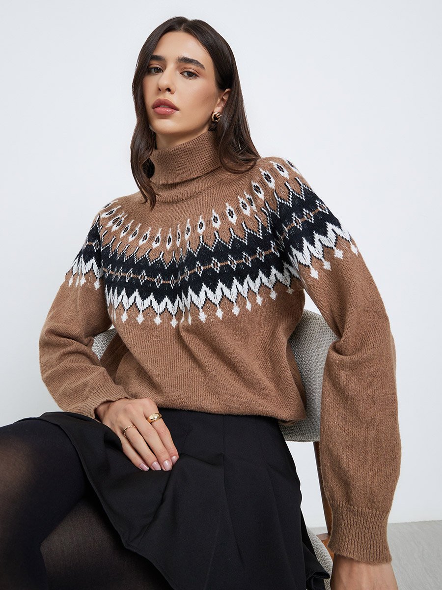 Beige Regular Fit Fair Isle Pattern Sweater
