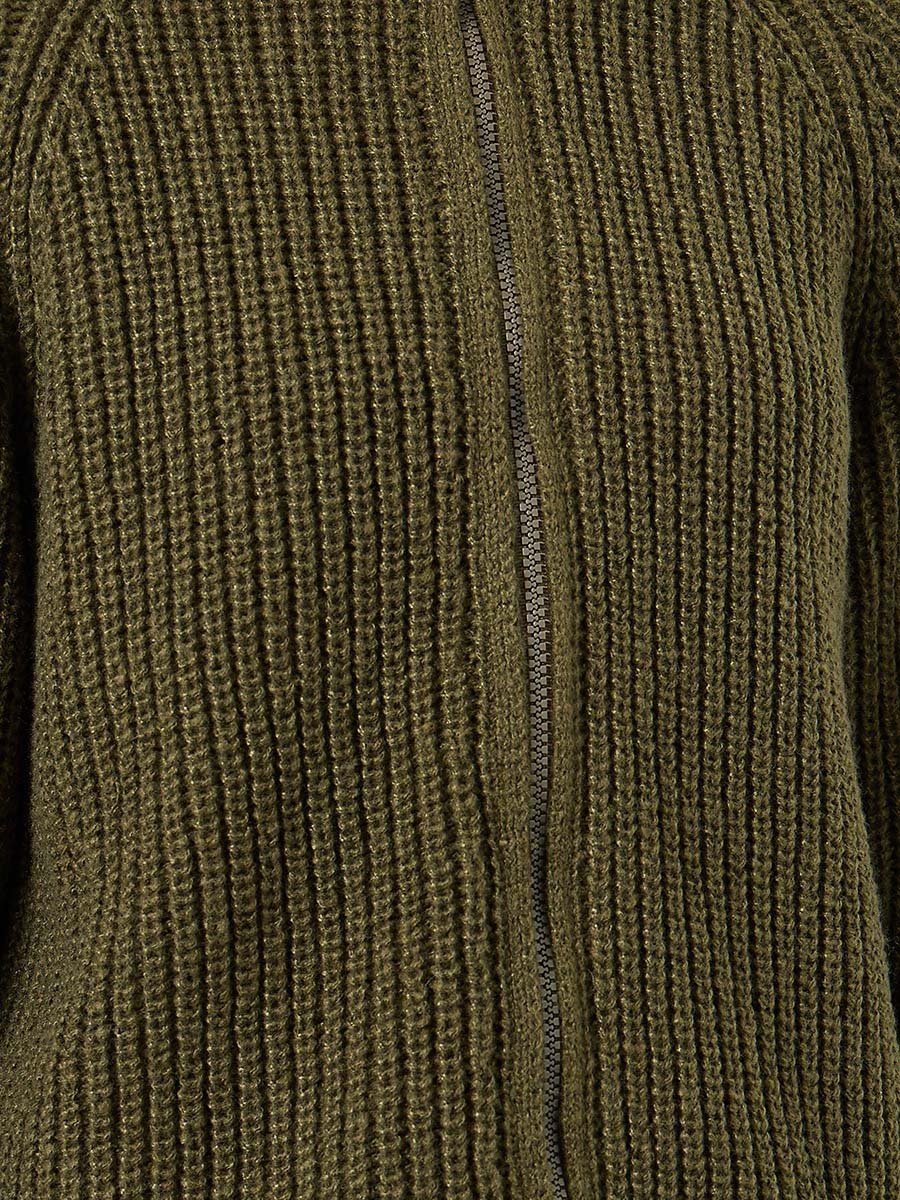 Olive Regular Fit Zip Up Sweater
